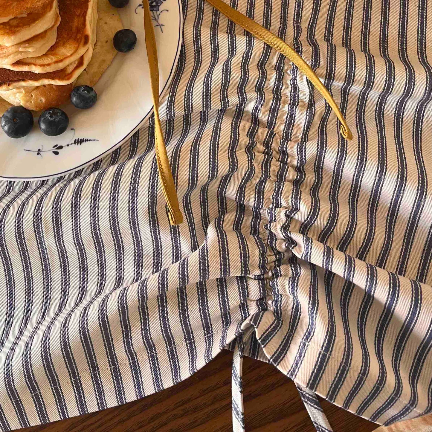 Eloisa Blue Stripes Cotton Tablecloth with Pleating Channels