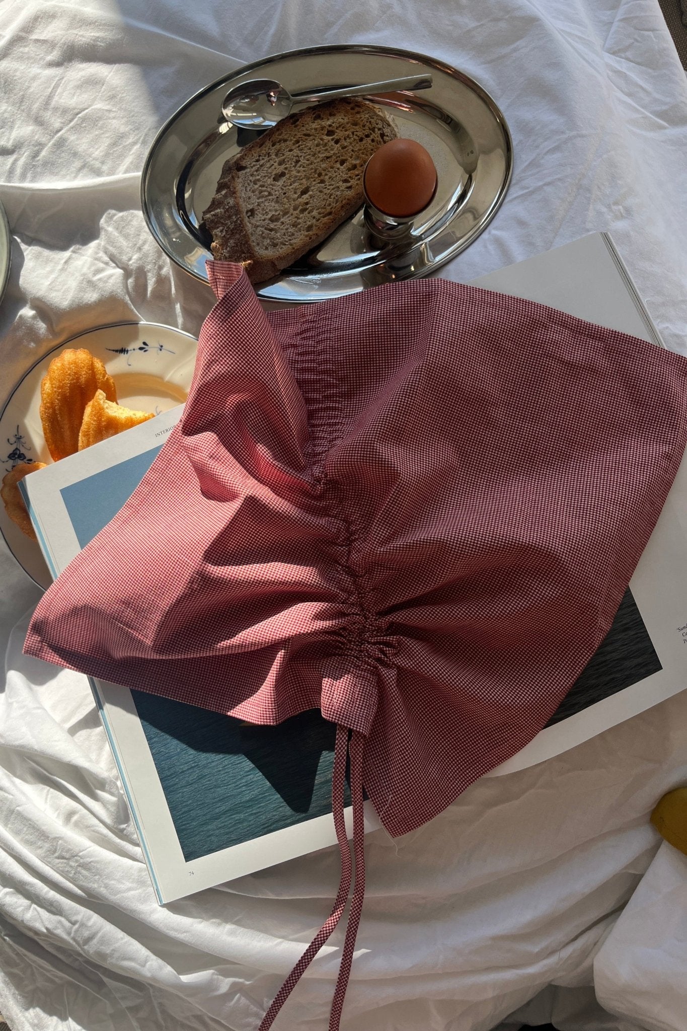 Eloisa Red Mini-Check Cotton Napkins Set with Pleating Channels