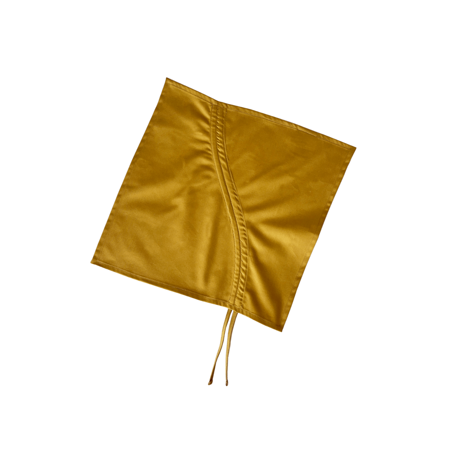 mustard cotton napkins showing adjustable drawstring channel and handmade details