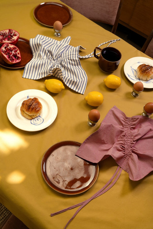 Eloisa Mustard Cotton Tablecloth with Pleating Channels