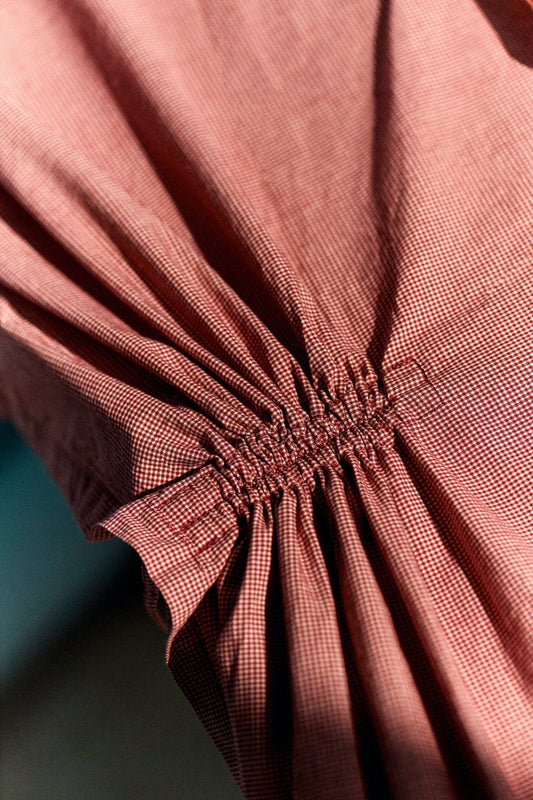 Eloisa Red Mini-Check Cotton Tablecloth with Pleating Channels
