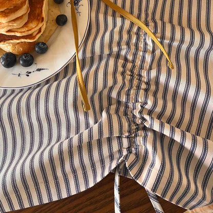 Eloisa Blue Stripes Cotton Tablecloth with Pleating Channels