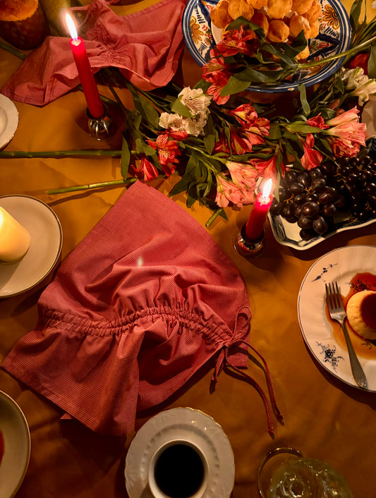 cotton napkins with drawstring handmade handcrafted red